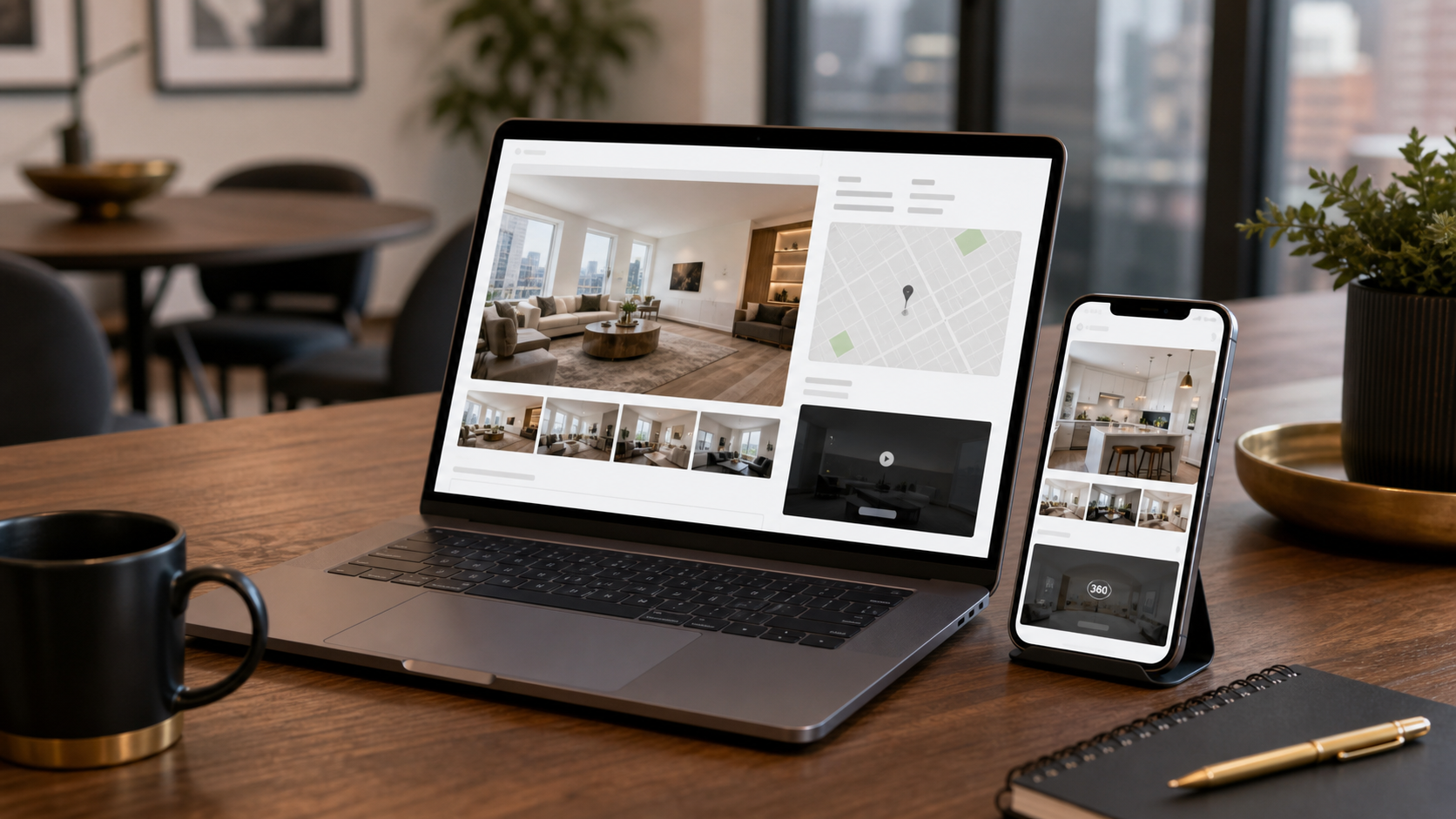 Laptop and phone showing a property showcase page